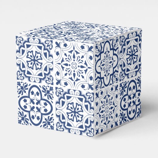 Blue Mediterranean Tegel Wedding Bedankdoosjes (Voorkant Zijde)