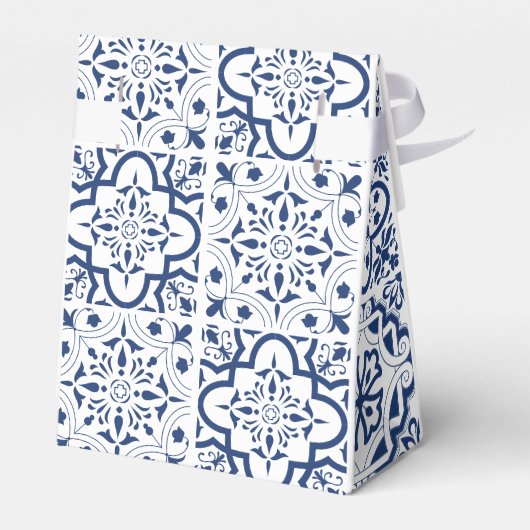 Blue Mediterranean Tegel Wedding Favoriete Boxen Bedankdoosjes (Achterkant)