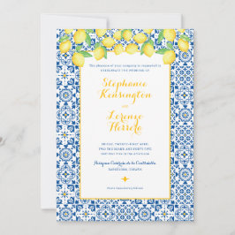 Blue Mediterranean Tegel Yellow Lemons Wedding Kaart