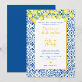 Blue Mediterranean Tegel Yellow Lemons Wedding Kaart