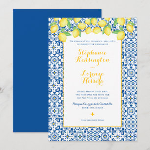 Blue Mediterranean Tegel Yellow Lemons Wedding Kaart