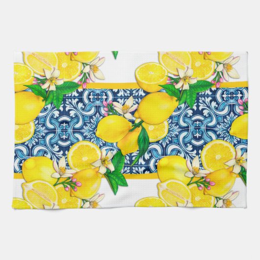 Blue Mediterranean Tegels & Citroen Theedoek (Horizontaal)