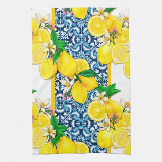 Blue Mediterranean Tegels & Citroen Theedoek (Verticaal)