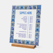 Blue Mediterranean Tegels Lijst Diensten Menu Acryl Bord (Hoek)