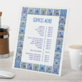 Blue Mediterranean Tegels Lijst Diensten Menu Reclamebord Met Voetstuk (Insitu)