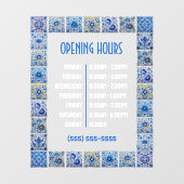 Blue Mediterranean Tegels Lijst Openingstijden Raamsticker (Vel)