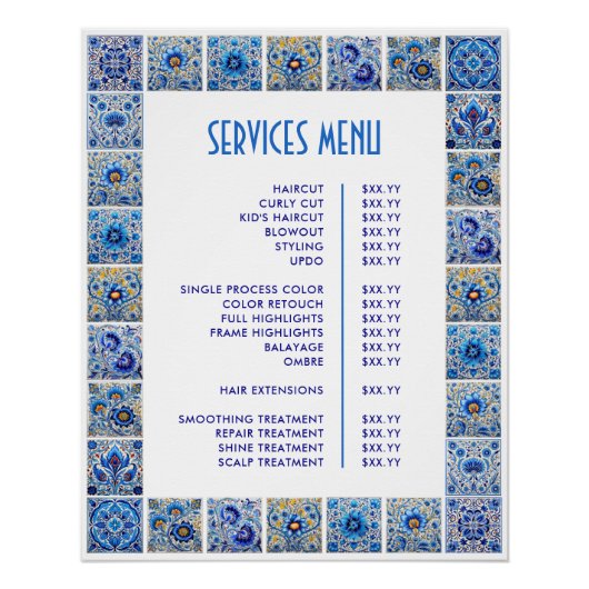 Blue Mediterranean Tegels Lijst prijslijst Perfect Poster (Voorkant)