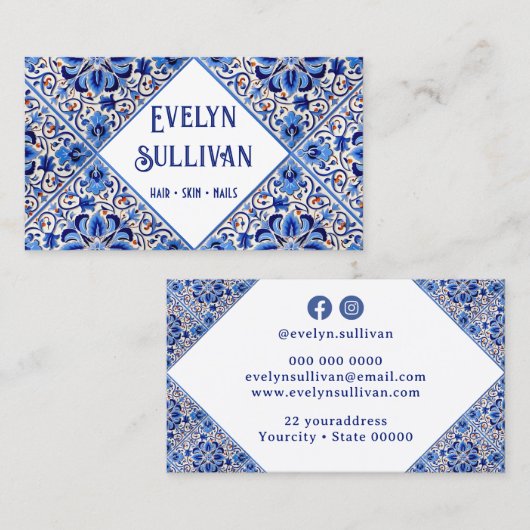 Blue Mediterranean tegels visitekaartje (Voorkant / Achterkant)