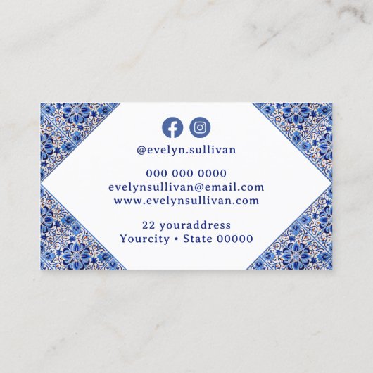 Blue Mediterranean tegels visitekaartje (Achterkant)