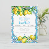 Blue Mediterranean Tile Lemon Bridal Shower Kaart (Staand voorkant)