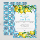 Blue Mediterranean Tile Lemon Bridal Shower Kaart (Voorkant / Achterkant)