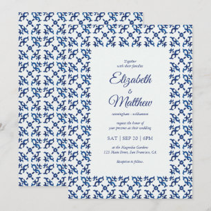 Blue Mediterranean Tiles Wedding Kaart