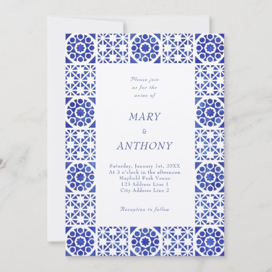 Blue Mediterranean Wedding Invitation Kaart (Voorkant)