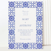 Blue Mediterranean Wedding Invitation Kaart