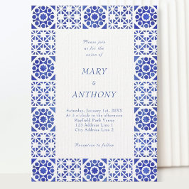 Blue Mediterranean Wedding Invitation Kaart