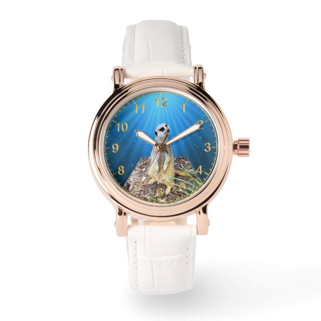 Blue Meerkat Night Pop Out Art, Horloge (Voorkant)