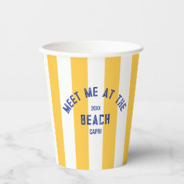 Blue Meet Me op het strand Yellow Cabana Stripe Papieren Bekers
