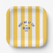 Blue Meet Me op het strand Yellow Cabana Stripe Papieren Bordje (Voorkant)