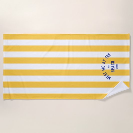 Blue Meet Me op het strand Yellow Cabana Stripe Strandlaken (Voorkant)