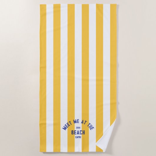 Blue Meet Me op het strand Yellow Cabana Stripe Strandlaken (Voorkant)