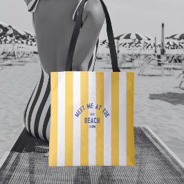 Blue Meet Me op het strand Yellow Cabana Stripe Tote Bag