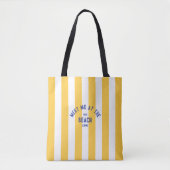 Blue Meet Me op het strand Yellow Cabana Stripe Tote Bag (Voorkant)