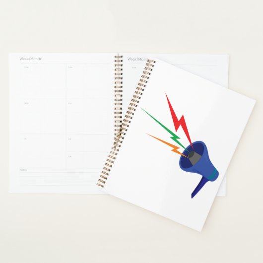 Blue Megaphone with Colorful Lightning Bolts Planner (Display)