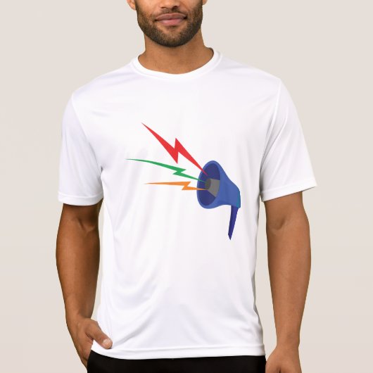 Blue Megaphone with Colorful Lightning Bolts T-shirt (Voorkant)