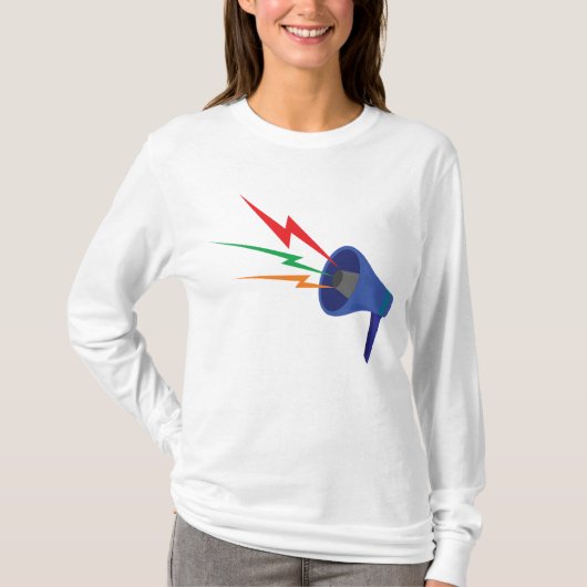 Blue Megaphone with Colorful Lightning Bolts T-shirt (Voorkant)