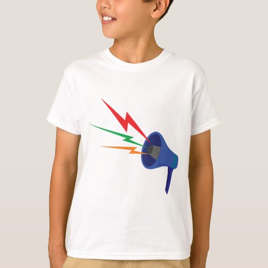 Blue Megaphone with Colorful Lightning Bolts T-shirt (Voorkant)