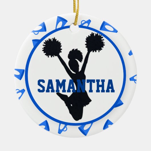 Blue Megaphones en Cheerleader Personalized Keramisch Ornament (Voorkant)