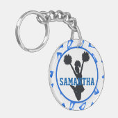 Blue Megaphones en Cheerleader Persoonlijke foto Sleutelhanger (Voorkant Links)