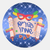 Blue Megillah Hamantaschen Hebrew Happy Purim Ronde Sticker (Voorkant)