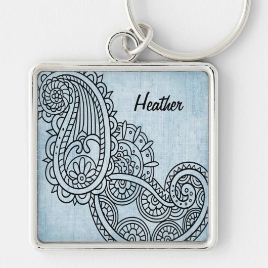 Blue Mehndi Motif Sleutelhanger (Voorkant)