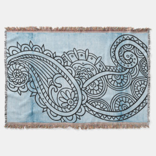Blue Mehndi Motif Throw Blanket Deken