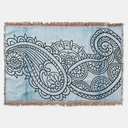 Blue Mehndi Motif Throw Blanket Deken (Voorkant)