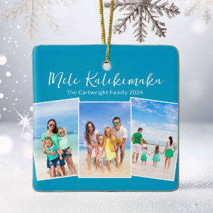 Blue Mele Kalikimaka Beach Trip Foto Kerstmis Keramisch Ornament