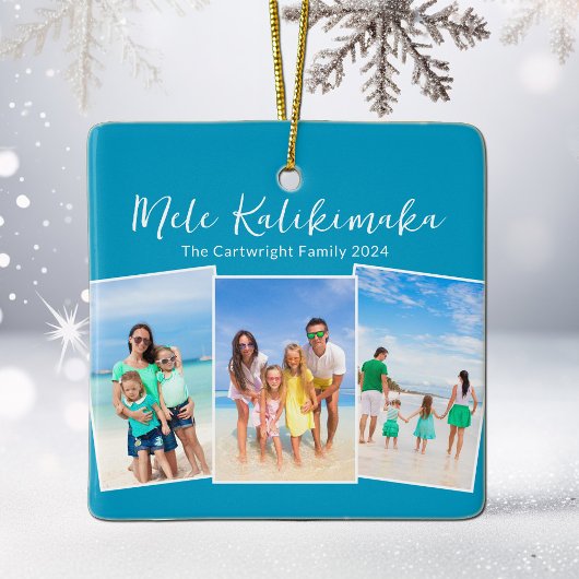 Blue Mele Kalikimaka Beach Trip Foto Kerstmis Keramisch Ornament
