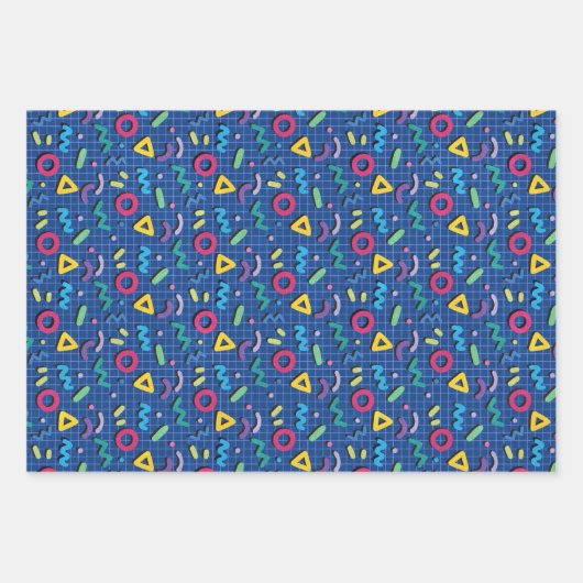 Blue Memphis Pattern Inpakpapier Vel (Voorkant)