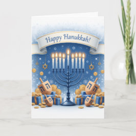 Blue Menorah Blessings – Happy Hanukkah Greeting Kaart