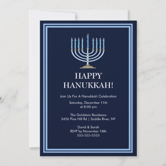 Blue Menorah Hanukkah Celebration Invitation Kaart (Voorkant)