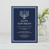 Blue Menorah Hanukkah Celebration Invitation Kaart (Staand voorkant)