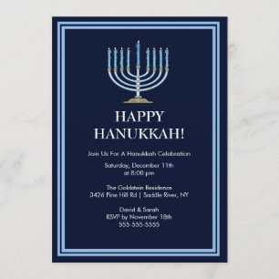 Blue Menorah Hanukkah Celebration Invitation Kaart