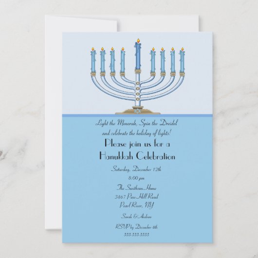 Blue Menorah Hanukkah Celebration Invitation Kaart (Voorkant)