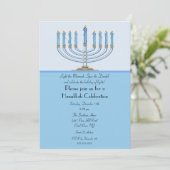 Blue Menorah Hanukkah Celebration Invitation Kaart (Staand voorkant)