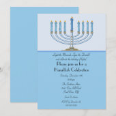 Blue Menorah Hanukkah Celebration Invitation Kaart (Voorkant / Achterkant)