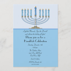 Blue Menorah Hanukkah Celebration Invitation Kaart