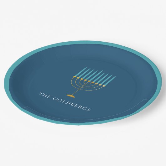 Blue Menorah Hanukkah Celebration Personalized  Papieren Bordje (Gekanteld)