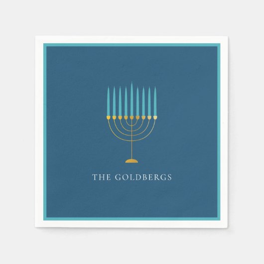 Blue Menorah Hanukkah Celebration Personalized  Servet (Voorkant)