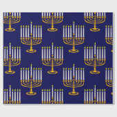blue menorah hanukkah joodse krant cadeaupapier (Vlak)